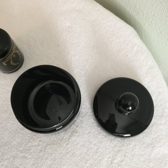 PV France Portieux Vallerysthal French Black Glass Vanity Set 2 Perfume Bottles - Picture 5 of 16